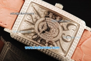 Franck Muller Long Island Swiss Quartz Movement Diamond Dial and Bezel with Pink Leather Strap