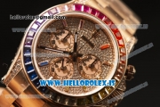 Rolex Rainbow Daytona All Diamond Dial And Bezel With Rose Gold Case Euipment Rolex 4130 With Rose Gold Strap 116595RBOW dpgcs(EF)