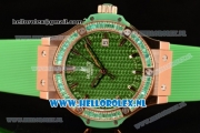 Hublot Big Bang Tutti Japanese Miyota Quartz Rose Gold Case with Green Dial Stick Markers and Green Rubber Strap