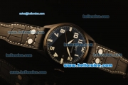 IWC Pilot Swiss Quartz PVD Case with Black Dial and Black Leather Strap-White Markers