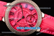 Cartier Ballon Bleu De Small Swiss Quartz Steel Case with Diamonds Bezel Hot Pink Dial and Hot Pink Leather Strap - Black Markers