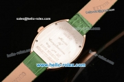 Franck Muller Heart Swiss Quartz Rose Gold Case with Green Leather Strap Diamond Bezel and White Dial - ETA Coating