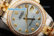 Rolex Datejust Automatic Movement with Blue Dial and Diamond Bezel and Two Tone Strap