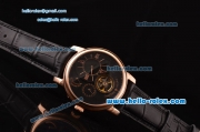 Patek Philippe Complications ST22 Automatic Rose Gold Case with Black Leather Strap Gold Markers and Black Dial