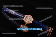 Cartier Ballon Bleu De Small Swiss Quartz Rose Gold Case with Diamonds Bezel White Dial and Blue Leather Strap - Black Markers