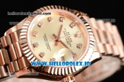 Rolex Datejust Swiss ETA 2671 Automatic Rose Gold Case with Yellow Dial Diamonds Markers and Rose Gold Bracelet (BP)