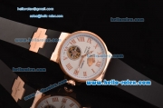 Ulysse Nardin Marine Chronometer Manufacture Power Reserve Asia ST25 Automatic Rose Gold Case with Black Rubber Strap White Dial Roman Markers