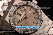 Audemars Piguet Royal Oak 33MM Miyota Quartz Steel Case/Bracelet with Grey Dial Stick Markers and Diamonds Bezel (EF)