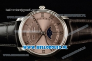 BlancPain Villeret Moonphase & Complete Calendar Miyota 9015 Automatic Steel Case with Silver Dial Roman Numeral Markers and Black Genuine Leather Strap (EF)