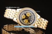 Breitling Navitimer Swiss Valjoux 7750 Automatic Steel Case with Black Dial and Gold Bezel-Two Tone Strap