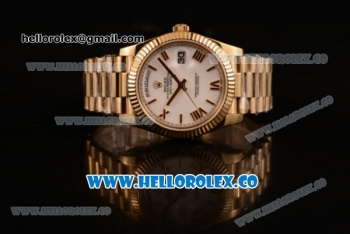 Rolex Day-Date Asia/Swiss ETA 2836 Automatic Yellow Gold Case with White Dial and Yellow Gold Bracelet - (BP)