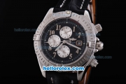 Breitling Chronomat Evolution Automatic Movement with Black Dial and Numeral Marker-Black Leather Strap