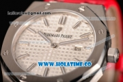 Audemars Piguet Royal Oak Lady Swiss Quartz Steel Case with Red Leather Strap White Dial and Stick Markers