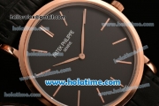 Patek Philippe Calatrava Miyota OS2035 Quartz Rose Gold Case with Black Dial and Stick Markers