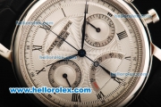 Patek Philippe Swiss Valjoux 7750 Manual Winding Movement White Dial with Roman Numeral Markers and Black Leather Strap