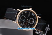 Patek Philippe Classic Chronograph Manual Winding Gold Bezel with Black Dial,White Marking and Black Leather Strap