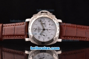 Panerai Luminor Chrono Daylight PAM 188 Swiss Valjoux 7750-SHG Steel Case with White Dial and Brown Leather Strap