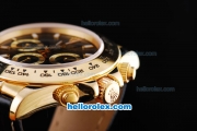Rolex Daytona Oyster Perpetual Chronometer Automatic Gold Case with Black Dial and White Marking-Leather Strap