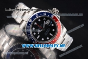 Rolex GMT-Master II Clone Rolex 3186 Automatic Stainless Steel Case/Bracelet with Black Dial and White Markers Red/Blue Bezel (BP)