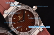 Audemars Piguet Royal Oak Lady Miyota OS2035 Quartz Steel Case with Diamond Bezel Brown Rubber Strap and Brown Dial