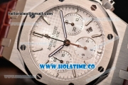 Audemars Piguet Royal Oak Chronograph 41mm Swiss Valjoux 7750 Automatic Steel Case with White Dial Stick Markers and Brown Leather Strap (EF)