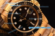 Rolex Submariner Swiss ETA 2836 Automatic Movement Gold Case with Black Bezel-Black Dial and Gold Strap