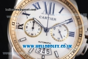 Cartier Calibre de Cartier Chronograph Miyota OS20 Quartz Steel Case with White Dial Two Tone Bracelet and Yellow Gold Bezel