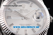 Rolex Day-Date Swiss ETA 2836 Automatic Stainless Steel Case/Bracelet with Silver Dial and Stick Markers (BP)