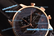 IWC Portuguese Chronograph Miyota Quartz Rose Gold Case with Black Carbon Fiber Dial and Black Leather Strap