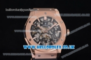 Hublot Classic Fusion Skeleton Asia Automatic Rose Gold Case with Skeleton Dial and Black Rubber Strap