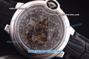 Cartier Ballon Bleu De Automatic Steel Case with Skeleton Dial and Black Leather Strap