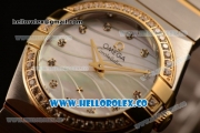 Omega Constellation Ladies Miyota Quartz Two Tone Case/Bracelet with MOP Dial and Diamond Markers - Diamonds Bezel (AAAF)