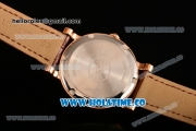 Cartier Rotonde De Miyota Quartz Rose Gold Case with White Dial Roman Numeral Markers and Brown Leather Strap