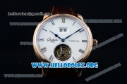 Glashutte Senator Meissen Tourbillon Swiss Tourbillon Automatic Rose Gold Case with White Dial Brown Leather Strap