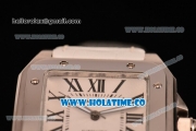 Cartier Santos 100 Large Asia Automatic Steel Case with White Leather Strap Black Roman Numeral Markers and White Dial