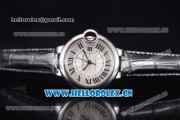 Cartier Ballon Bleu Medium Asia Automatic Steel Case with Silver Dial Black Leather Strap and Roman Numeral Markers (YF)