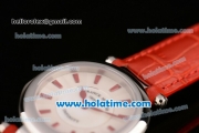 Franck Muller Ronde Miyota Quartz Steel Case with Red Leather Bracelet White Dial and Red Stick Markers