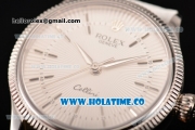 Rolex Cellini Time Asia 2813 Automatic Steel Case with White Dial White Leather Strap and Stick Markers
