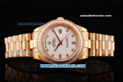 Rolex Day Date II Oyster Perpetual Swiss ETA 2836 Automatic Movement Full Rose Gold with Diamond Bezel - Diamond Markers and White Dial