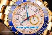 Rolex Yachtmaster II Chrono Swiss Valjoux 7750 Automatic Full Yellow Gold with White Dial Blue Bezel and Dot Markers (BP)