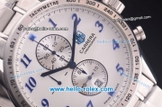 Tag Heuer Carrera Chronograph Quartz Full Steel with White Dial Blue Numeral Markers