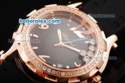 Chopard Happy Sport Quartz Movement Rose Gold Case with Black Dial and Diamond Bezel