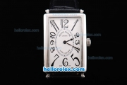 Franck Muller Geneve Long Island Quartz Silver Case with White Dial and Black Leather Starp