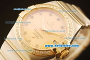 Omega Constellation Swiss ETA 2824 Automatic Steel Case with Yellow Gold Dial and Diamond Markers/Bezel