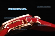 Hublot Big Bang Swiss Quartz Movement White Dial with Rose Gold Stick Markers/Numerals and Red Rubber Strap-Lady Size