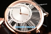 Cartier Ronde Miyota OS20 Quartz Rose Gold Case with Black Leather Strap and Black Dial