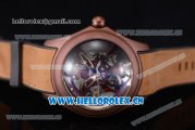 Corum Bubble Skeleton Miyota 9015 Asia 3001 Automatic Rose Gold Case with Skeleton Dial Rose Gold Second Hand and Brown Rubber Strap