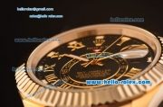 Rolex Sky-Dweller Asia 2813 Automatic Gold Case/Strap with Black Dial and Roman Numeral Hour Markers