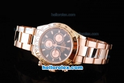 Rolex Daytona Oyster Perpetual Swiss Valjoux 7750 Chronograph Movement Full Rose Gold with Black Dial and Stick Markers