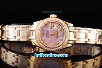 Rolex Datejust Oyster Perpetual Chronometer Automatic Full Rose Gold with Diamond Bezel,Pink MOP Dial and Diamond Marking-Lady Size